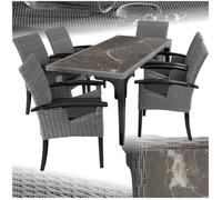 Salon de jardin - TECTAKE - Ensemble détente repas d'extérieur FOGGIA 6 places avc accoudoirs table avec plaque amovible - Gris