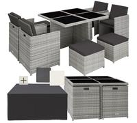 Salon de jardin - TECTAKE - Ensemble détente repas d'extérieur MANHATTAN 8 personnes pliable et encastrable résistant - Gris Clair