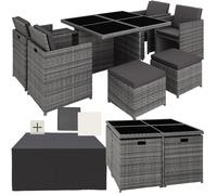 Salon de jardin - TECTAKE - Ensemble détente repas d'extérieur MANHATTAN 8 personnes pliable et encastrable, résistant UV - Gris