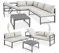 Salon de jardin - TECTAKE - Ensemble FARO 5 places, aluminium léger, dossier réglable 6 positions, coussins hydrofuges - Gris