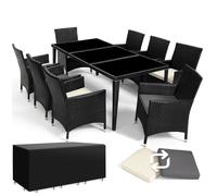 Salon de jardin Menorca 8 places avec 2 sets de housses + housse de protection - noir