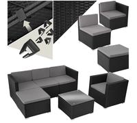Salon de jardin - TECTAKE - Ensemble lounge d'extérieur LIGNANO 5 places modulaire fauteuils et 1 table avec plaque en verre - Noir