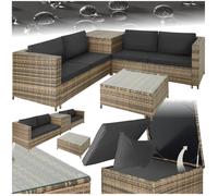 Salon de jardin - TECTAKE - Ensemble lounge d'extérieur SIENNE 4 places avec 1 table et 1 coffre de rangement - Naturel/Gris Foncé