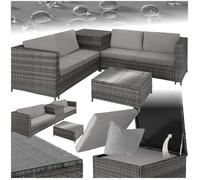 Salon de jardin - TECTAKE - Ensemble lounge d'extérieur SIENNE 4 places avec 1 table et 1 coffre de rangement - Gris/Gris Clair