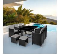 Salon de jardin - TECTAKE - ensemble mobilier extérieur, malaga, 10 places, en polyéthylène, 167 x 109,5 x 73 cm - noir