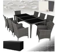 Salon de jardin - TECTAKE - Ensemble repas détente d'extérieur MENORCA cadre en aluminium avec 2 sets de housse - Gris Clair
