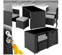 Salon de jardin - TECTAKE - Ensemble repas d'extérieur PALERME 4 personnes pliable avec plateau en verre et décapsuleur - Noir/Gris