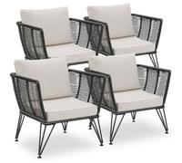 Salon de jardin - TECTAKE - Lot de 4 fauteuils d'extérieur SUNDO en résine tressée avec coussins housses amovibles - Gris anthracite