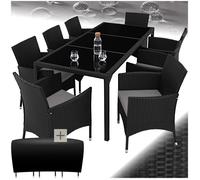 Salon de jardin 8 places avec housse de protection - noir/gris
