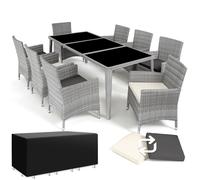 Salon de jardin - TECTAKE - Salon de jardin MENORCA, résistant aux intempéries, housse de protection incluse - Gris clair