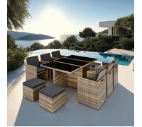 Salon de jardin en résine tressée 10 places marron naturel housses hydrofuge amovibles et protection