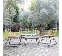Happy Garden Salon de jardin TIGA en résine tressée 4 places - coussins gris