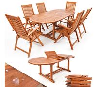Salon de jardin Vanamo 1 table extensible papillon 6 chaises bois d'eucalyptus