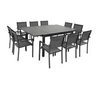 Happy Garden - Salon de jardin VENEZIA extensible 10 pl 140/200 textilène gris alu anthracite