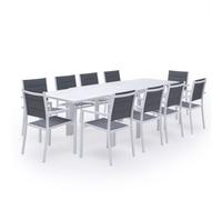 Salon de jardin VENEZIA extensible en textilène gris 10 places - aluminium blanc
