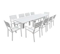 Happy Garden - Salon de jardin VENEZIA extensible 132/264 en aluminium blanc 10 places