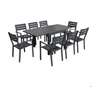 Happy Garden – Salon de jardin VENEZIA extensible 90/180 en aluminium anthracite 8 places