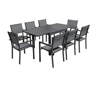 Salon de Jardin Venezia Extensible 90/180 en textilène Gris 8 Places - Aluminium Anthracite