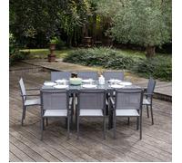 Salon de jardin VENEZIA extensible 90/180 en textilène gris 8 places - aluminium anthracite
