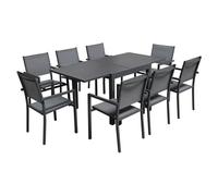 Salon De Jardin Venezia Extensible 90/180 En Textilène Gris 8 Places - Aluminium Anthracite Gris
