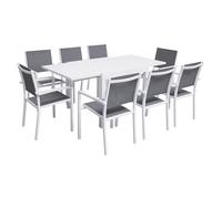 Salon de jardin VENEZIA extensible 90/180 en textilène gris 8 places - aluminium blanc