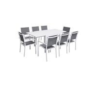 Salon de jardin VENEZIA extensible 90/180 en textilène gris 8 places - aluminium blanc