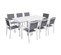 Salon De Jardin Venezia Extensible 90/180 En Textilène Gris 8 Places - Aluminium Blanc Blanc