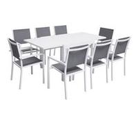 Salon de jardin VENEZIA extensible 90/180 en textilène gris 8 places - aluminium blanc Blanc G