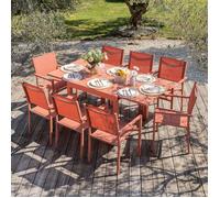 Salon de jardin VENEZIA extensible 90/180 en textilène terracotta 8 places - aluminium terracotta