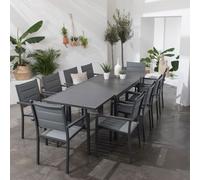 Happy Garden - Salon de jardin VENEZIA extensible 10 places textilène gris aluminium anthracite