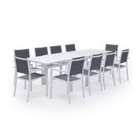 Salon de jardin VENEZIA extensible en textilène gris 10 places - aluminium blanc