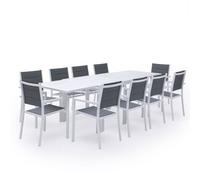 Salon de jardin VENEZIA extensible en textilène gris 10 places - aluminium blanc