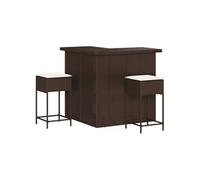 vidaXL Ensemble bar de jardin 3 pièces avec coussins Marron Poly rotin