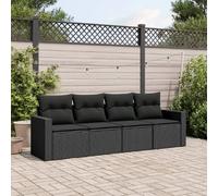 vidaXL Ensemble de salon de jardin 4 pièces avec coussins noir poly rotin
