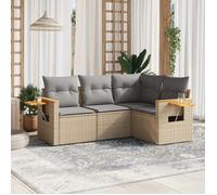 vidaXL – Ensemble salon de jardin 4 pièces – Résine tressée, housses amovibles – Beige
