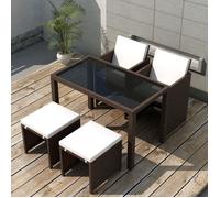 vidaXL Ensemble de jardin 5 pièces avec coussins Poly rotin brun