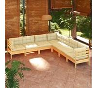 vidaXL Ensemble salon de jardin 7 pièces avec coussins crème pin massif