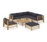 vidaXL – Ensemble de salon de jardin 8 pièces en bambou – Coussins gris foncé