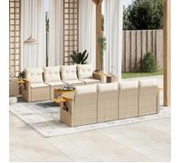 vidaXL Ensemble de salon de jardin 9 pièces résine tressée beige coussins amovibles 8 personnes