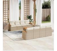 vidaXL Ensemble salon de jardin 9 pièces résine tressée poly rotin coussins beige