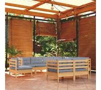 vidaXL Ensemble salon de jardin 9 pièces pour 9 personnes avec coussins pin massif gris