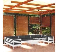 vidaXL Ensemble de salon de jardin – 11 pièces avec coussins, blanc pin