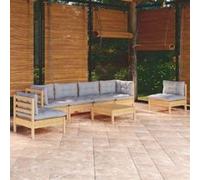 vidaXL Ensemble salon de jardin 7 pièces en pin massif gris avec coussins