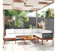 Salon de jardin Vidaxl bois marron 8 pieces 65 x 63 x 60 7 personnes Crème G