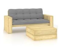Salon de jardin Vidaxl gris 2 pieces bois 75.0 x 75 x 31 cm 2 personnes Bois G