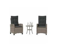 vidaXL Ensemble Bistro 3 pièces avec coussins Gris Poly Rattan