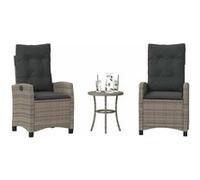 vidaXL Ensemble Bistro 3 pièces avec coussins Gris Poly Rattan