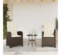 vidaXL Ensemble Bistro 3 pièces avec coussins Marron Poly Rattan