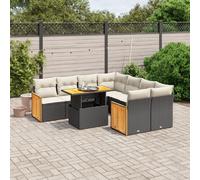 vidaXL Ensemble de salon de jardin 9 pièces avec coussins noir poly rotin