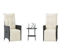 vidaXL Ensemble bistro 3 pièces en résine tressée (Poly Rattan) avec coussins Noir